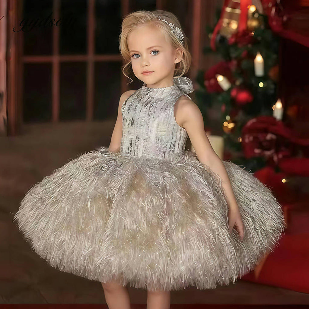 Girls' Princess Dress 256280 - Champagne Feather Embellished Formal Gown