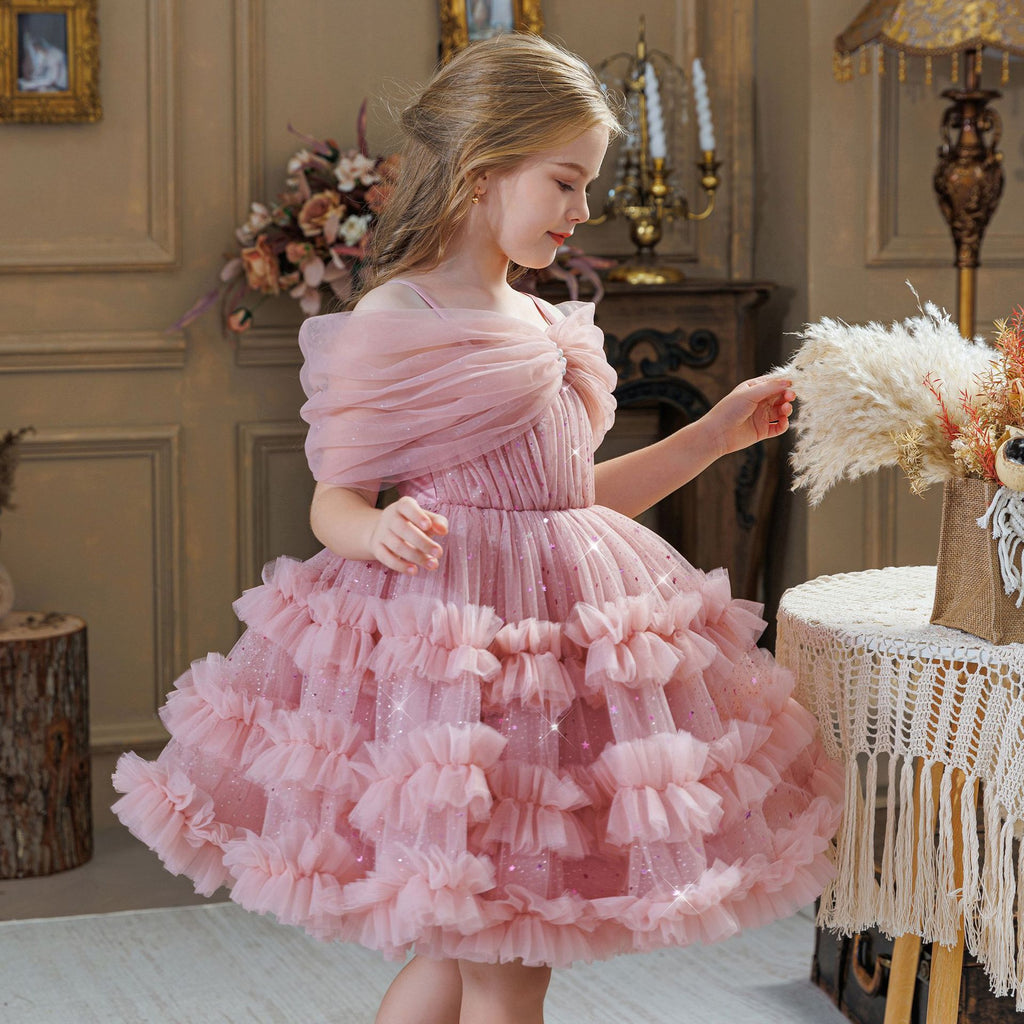 Girls' Princess Dress X256239 - Pink Fluffy Tulle Formal Gown
