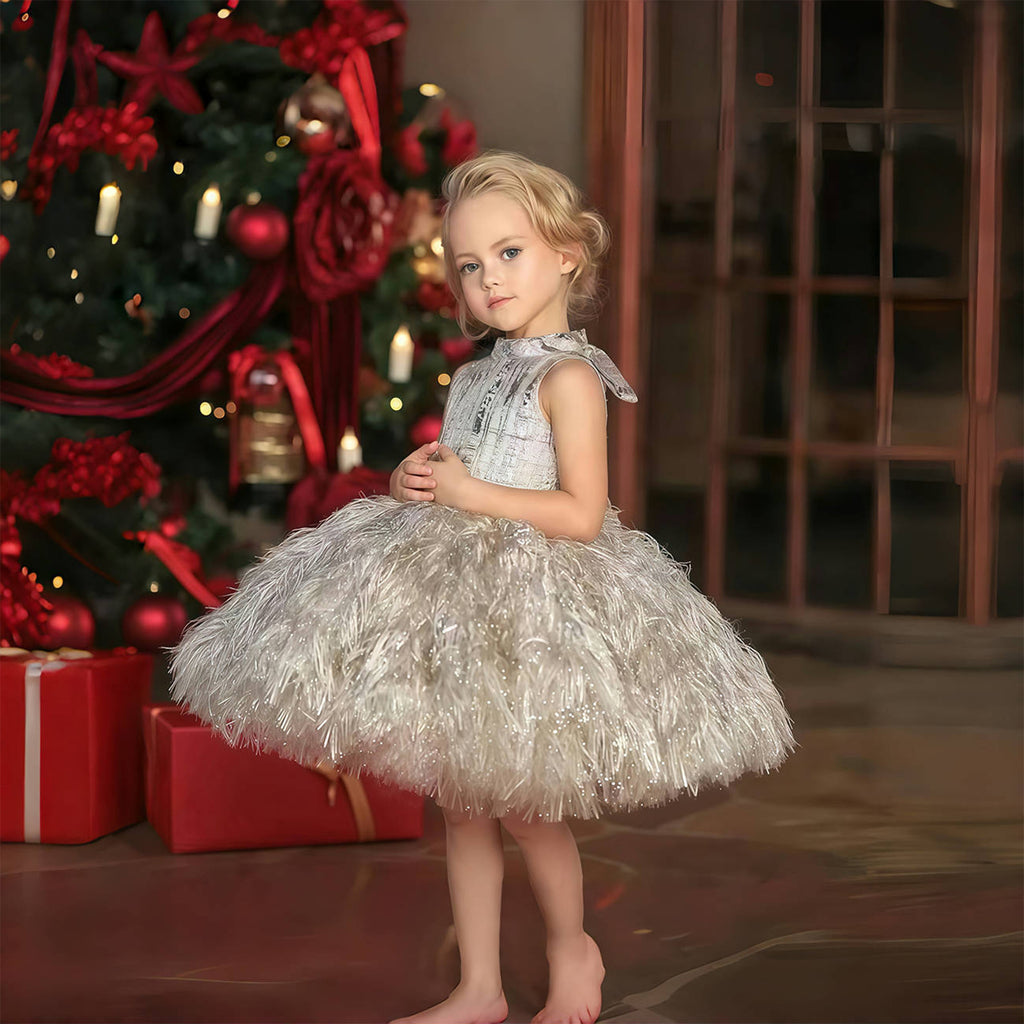 Girls' Princess Dress 256280 - Champagne Feather Embellished Formal Gown