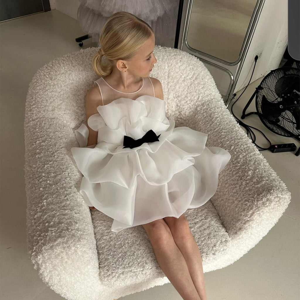 Girls Princess Dress 24611 - Soft Ruffle Layered Gown with Black Bow