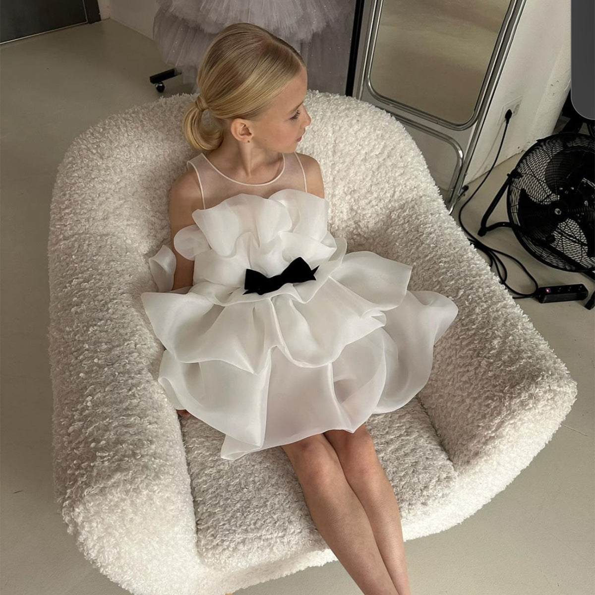 Girls Princess Dress 24611 - Soft Ruffle Layered Gown with Black Bow