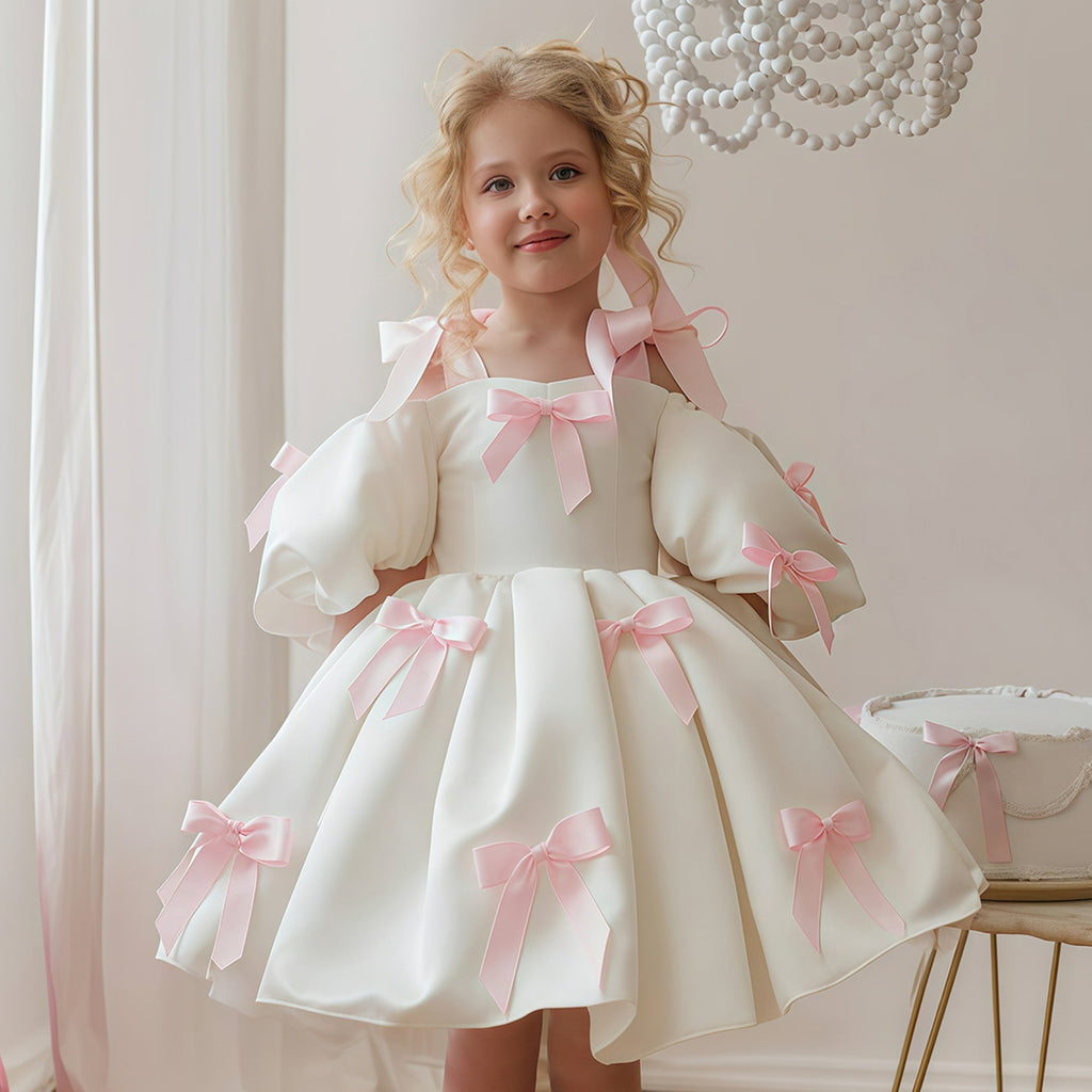 Girls' Princess Dress 256136 - White & Pink Bow Formal Gown