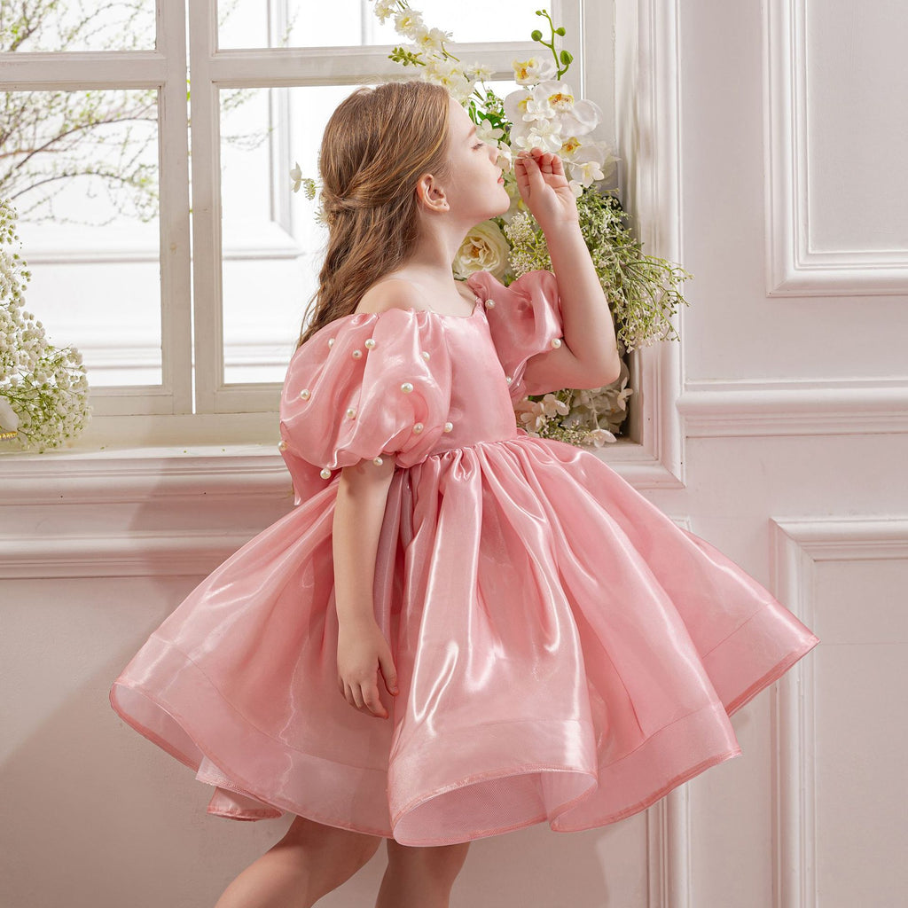 Girls' Princess Dress 256100 - Pink Off-Shoulder Puff Sleeve Formal Gown