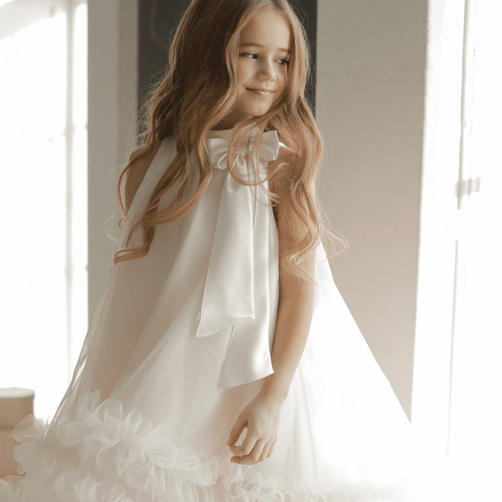 Girls' Princess Dress 25669 - White 3D Floral Petal Formal Gown