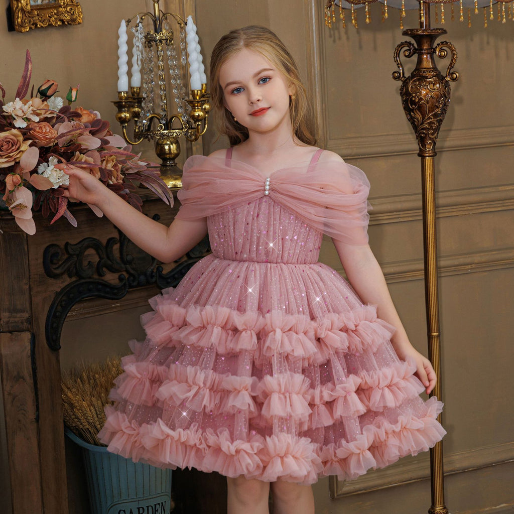 Girls' Princess Dress X256239 - Pink Fluffy Tulle Formal Gown