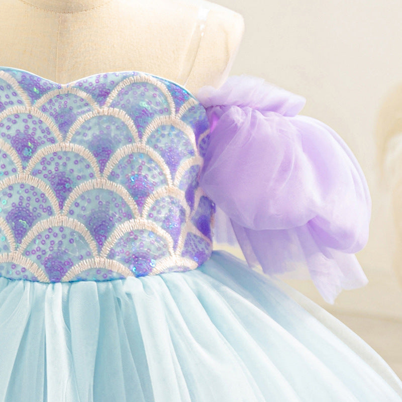Girls Mermaid Princess Dress 25622 - Sequin Off-Shoulder Ball Gown