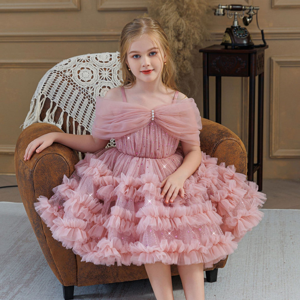 Girls' Princess Dress X256239 - Pink Fluffy Tulle Formal Gown