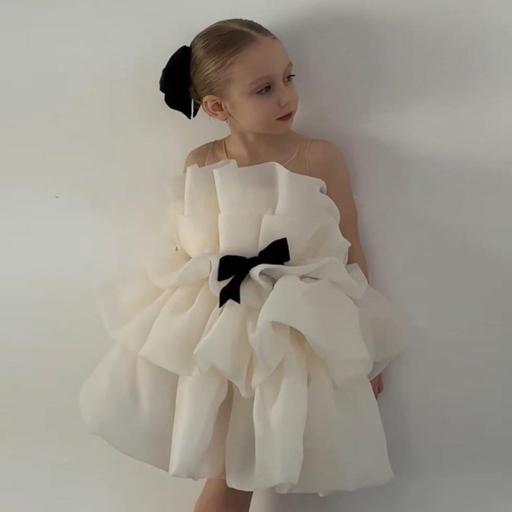Girls Princess Dress 24611 - Soft Ruffle Layered Gown with Black Bow