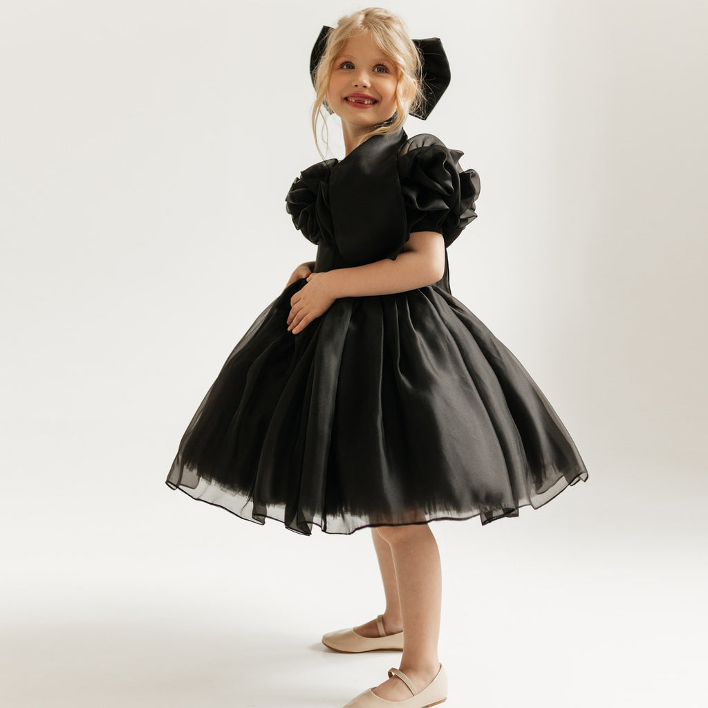 Girls' Princess Dress 256162 - Black Off-Shoulder Puff Sleeve Formal Gown