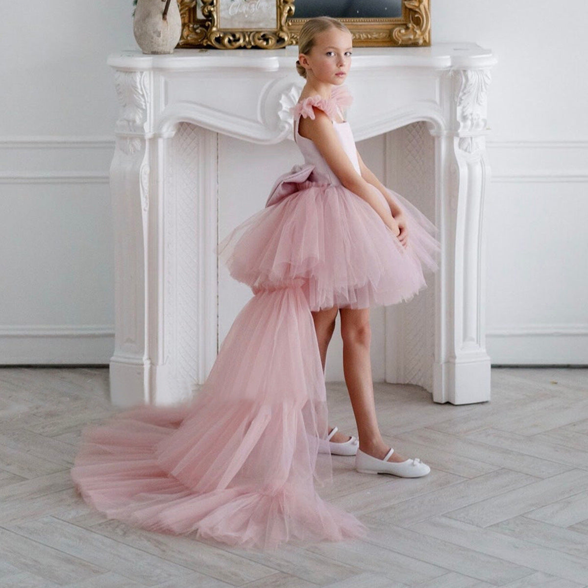Girls' Princess Dress D34016 - Pink Fluffy Tulle Gown