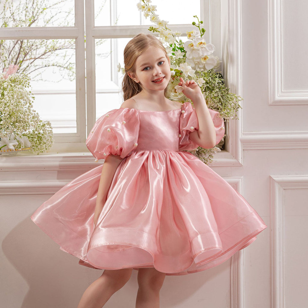 Girls' Princess Dress 256100 - Pink Off-Shoulder Puff Sleeve Formal Gown