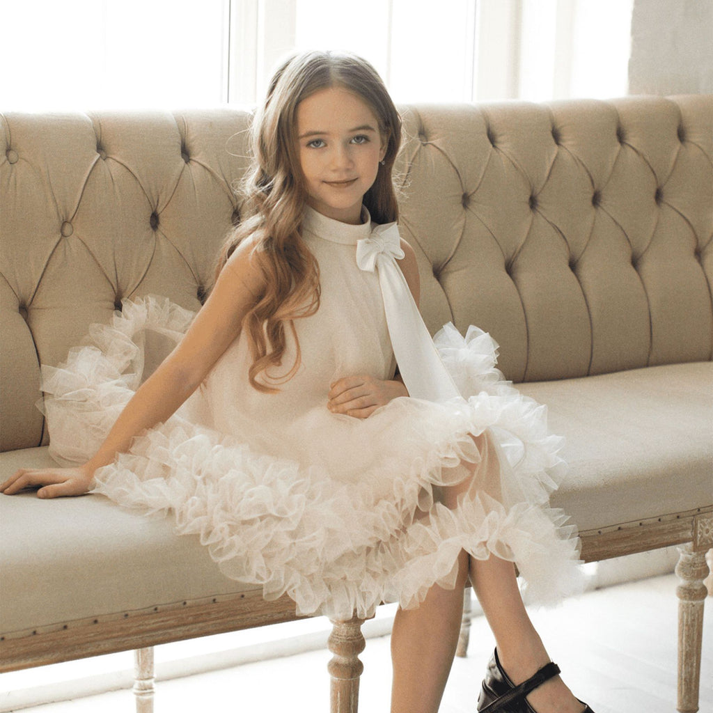 Girls' Princess Dress 25669 - White 3D Floral Petal Formal Gown