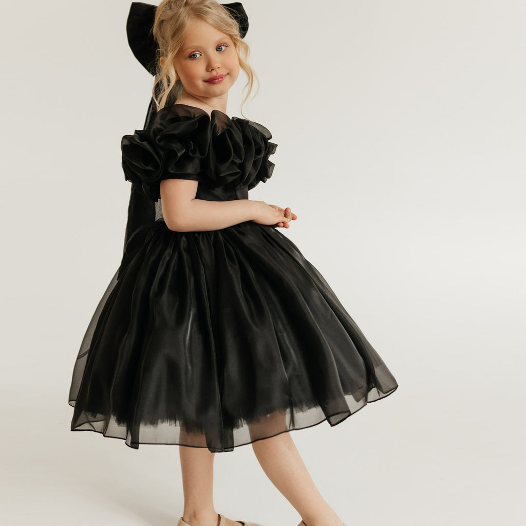 Girls' Princess Dress 256162 - Black Off-Shoulder Puff Sleeve Formal Gown