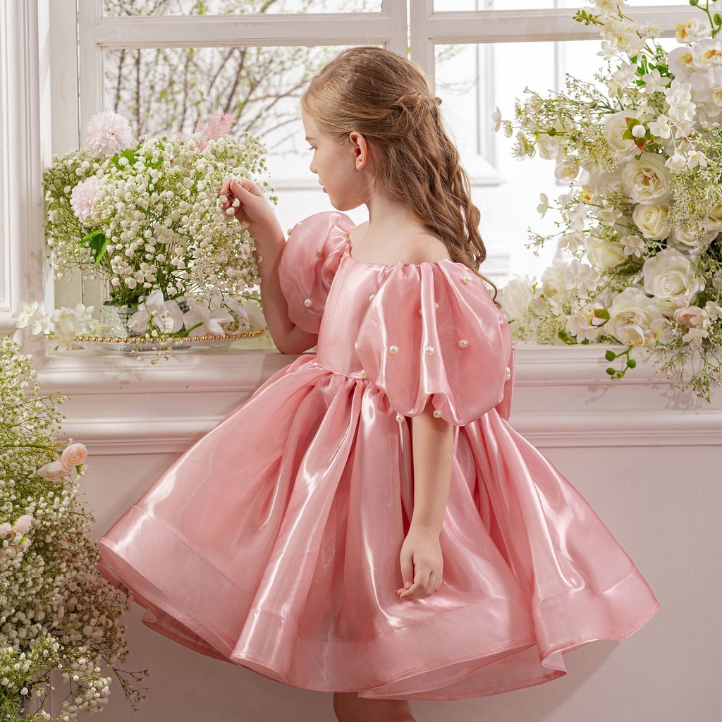 Girls' Princess Dress 256100 - Pink Off-Shoulder Puff Sleeve Formal Gown