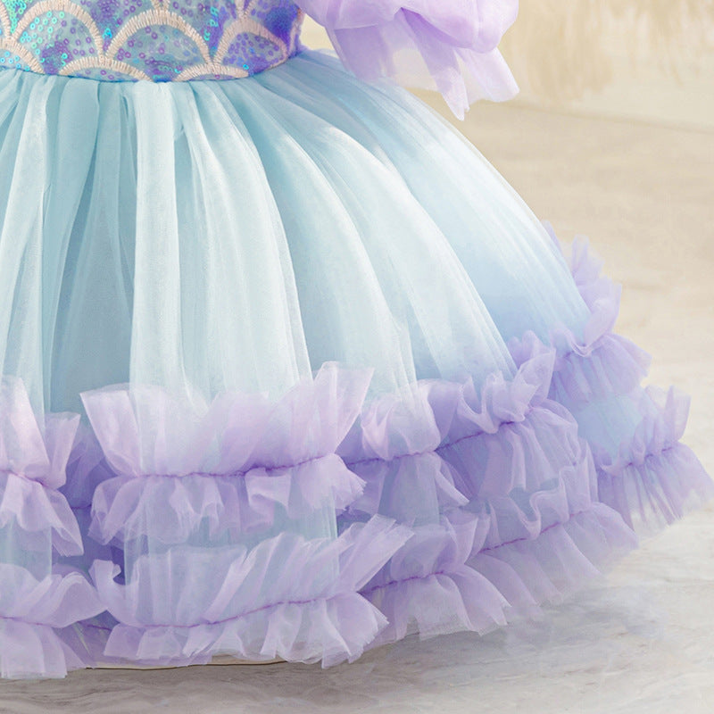 Girls Mermaid Princess Dress 25622 - Sequin Off-Shoulder Ball Gown