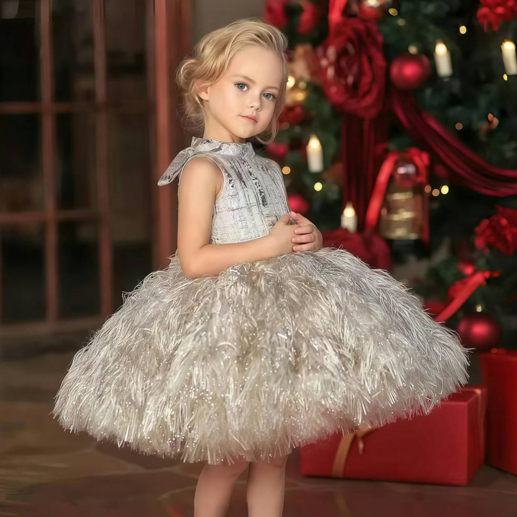 Girls' Princess Dress 256280 - Champagne Feather Embellished Formal Gown