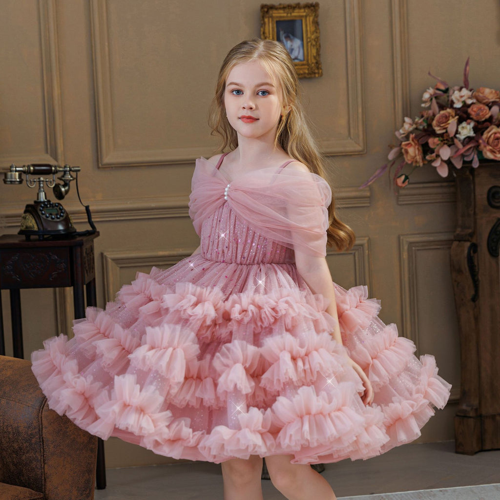 Girls' Princess Dress X256239 - Pink Fluffy Tulle Formal Gown