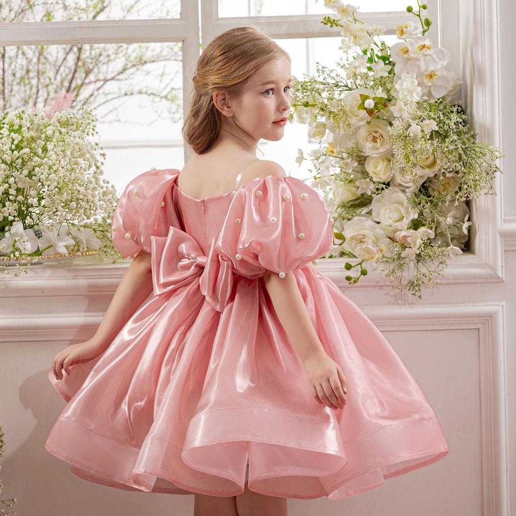 Girls' Princess Dress 256100 - Pink Off-Shoulder Puff Sleeve Formal Gown