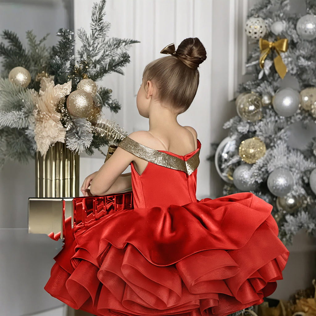 Girls' Princess Dress 256164 - Emerald Green & Gold Bow Formal Gown