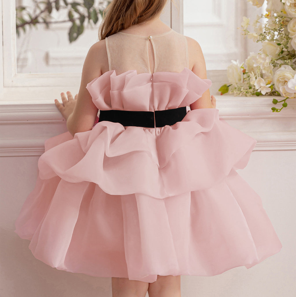 Girls Princess Dress 24611 - Soft Ruffle Layered Gown with Black Bow