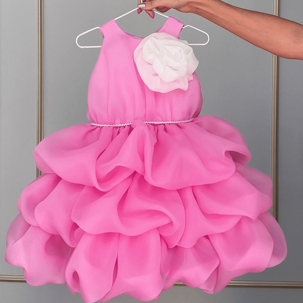 Girls' Princess Dress - Rose Red Tiered Cake Gown Style 25670