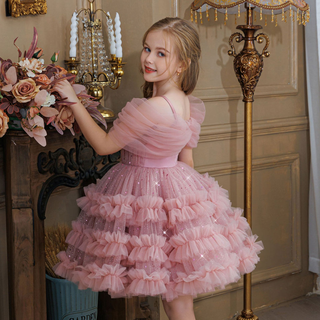 Girls' Princess Dress X256239 - Pink Fluffy Tulle Formal Gown