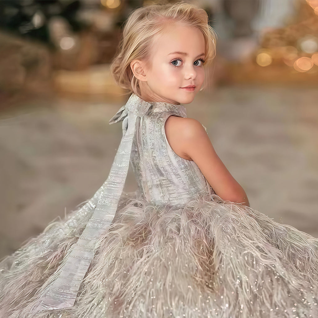 Girls' Princess Dress 256280 - Champagne Feather Embellished Formal Gown