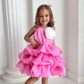 Girls' Princess Dress - Rose Red Tiered Cake Gown Style 25670