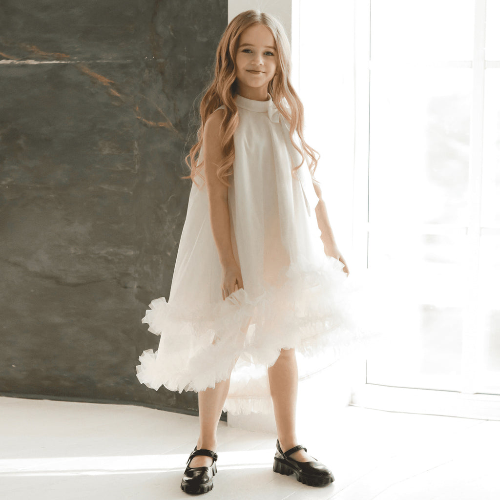 Girls' Princess Dress 25669 - White 3D Floral Petal Formal Gown