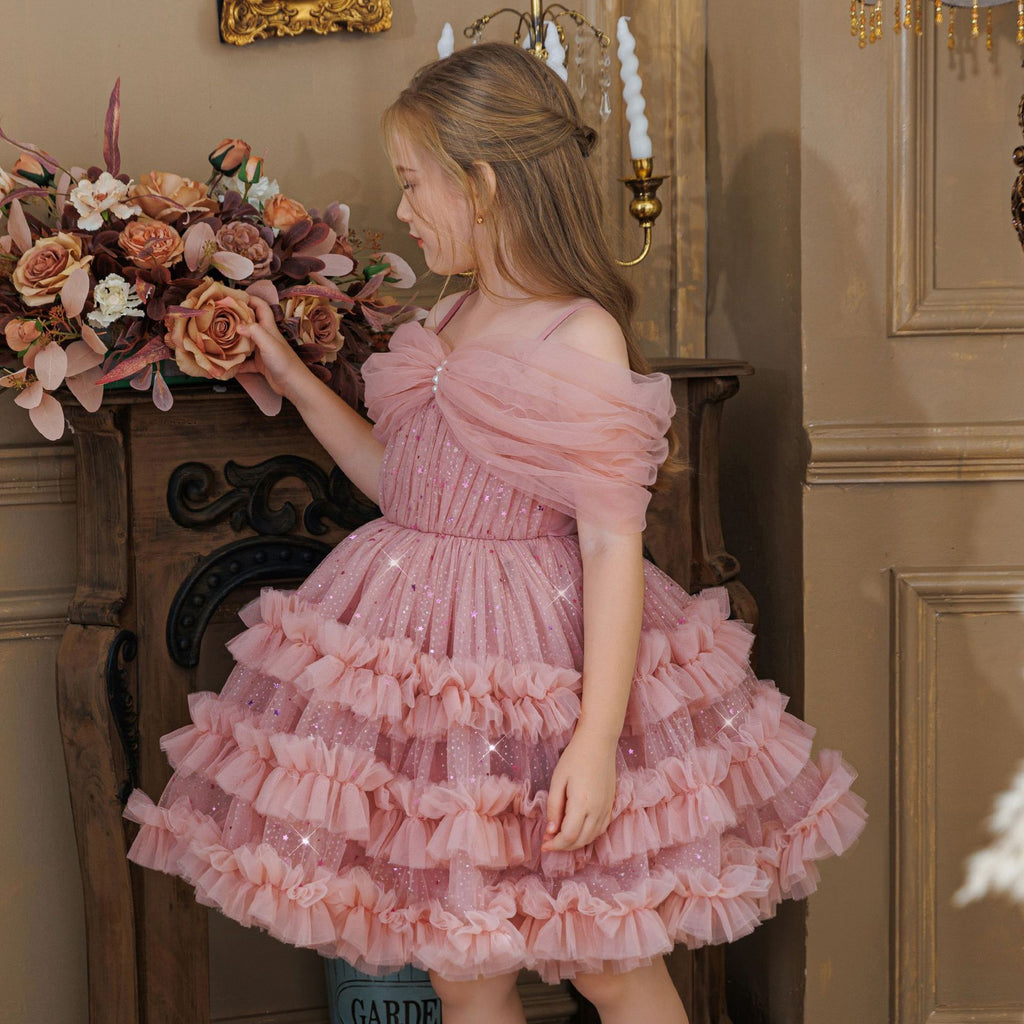 Girls' Princess Dress X256239 - Pink Fluffy Tulle Formal Gown