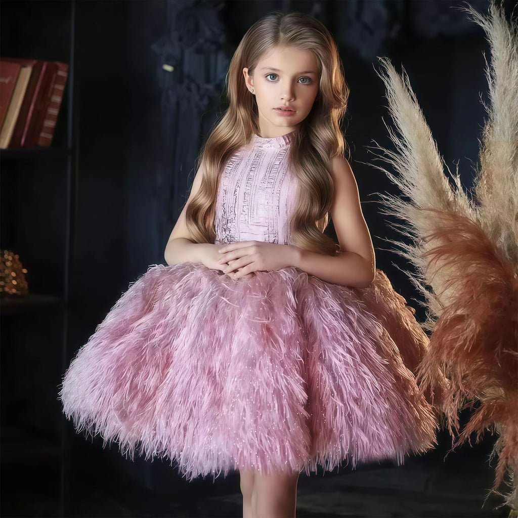 Girls' Princess Dress 256280 - Champagne Feather Embellished Formal Gown