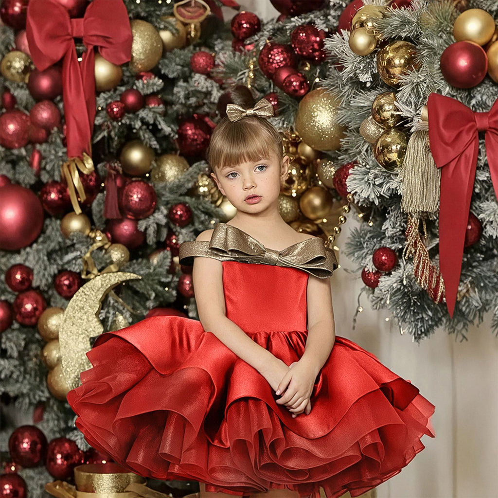Girls' Princess Dress 256164 - Emerald Green & Gold Bow Formal Gown