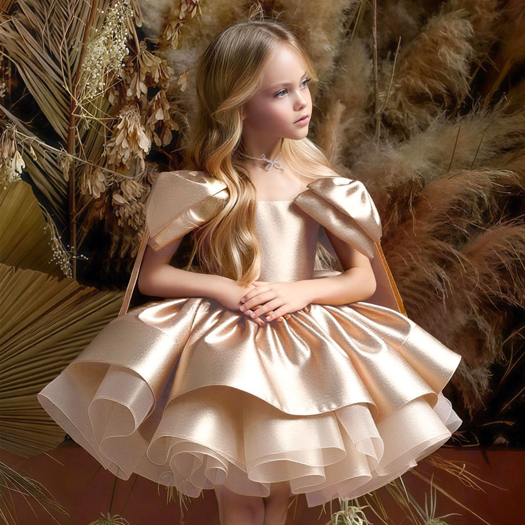 Girls' Princess Dress 256167 - Wine Red & Gold Bow Formal Gown