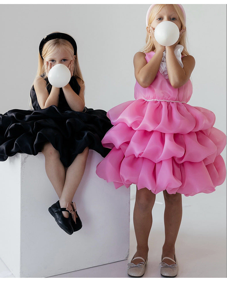 Girls' Princess Dress - Rose Red Tiered Cake Gown Style 25670