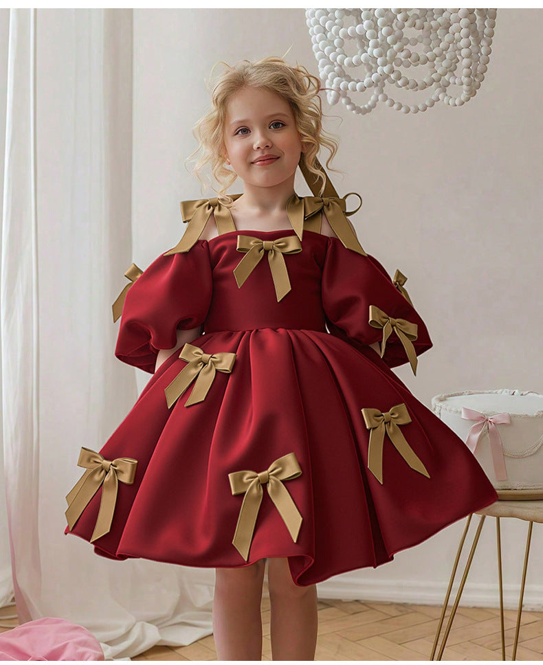 Girls' Princess Dress 256136 - White & Pink Bow Formal Gown